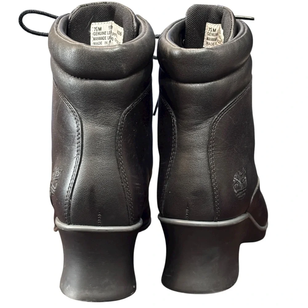 Timberland Hill Black Leather Wedge square Toe Bootie Size 7.5 US Womens